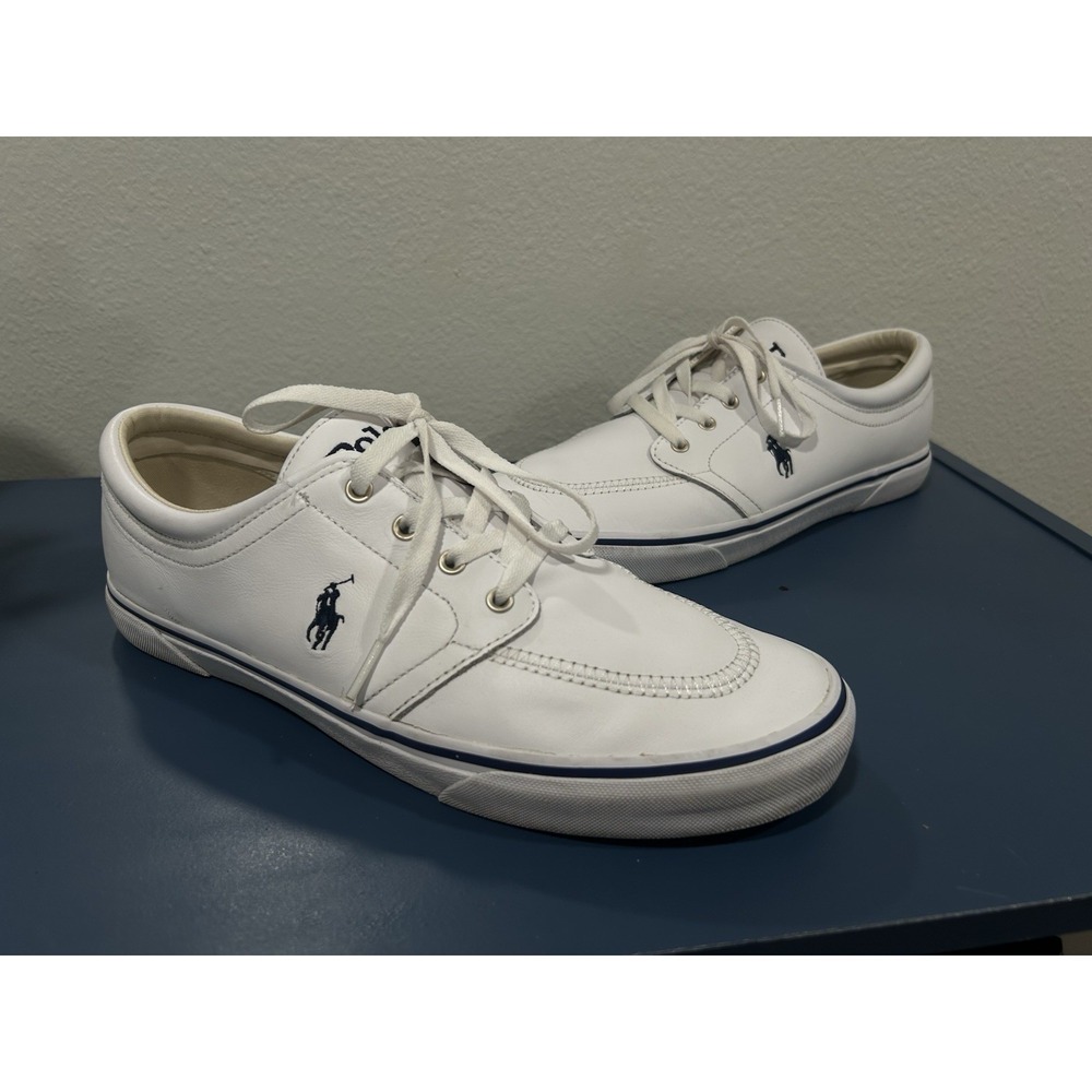 Polo Ralph Lauren Faxon‎ X White Leather Sneakers Sz 12 US Exc Con